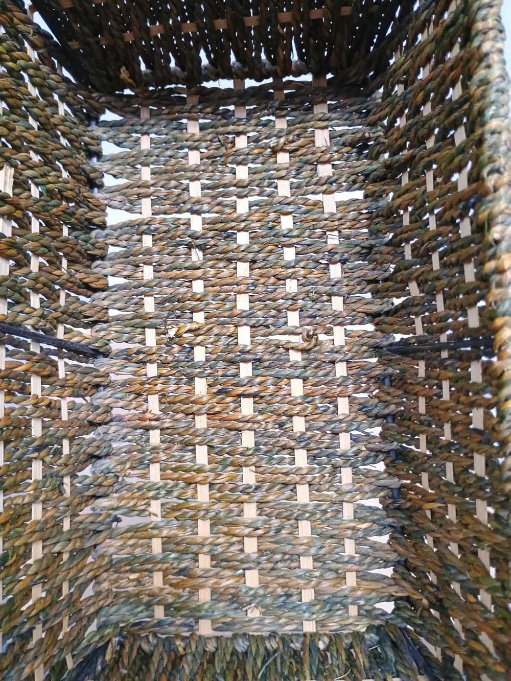 VINTAGE Coastal Woven Rectangular Storage Basket wth Handles Brown Checkerboard
